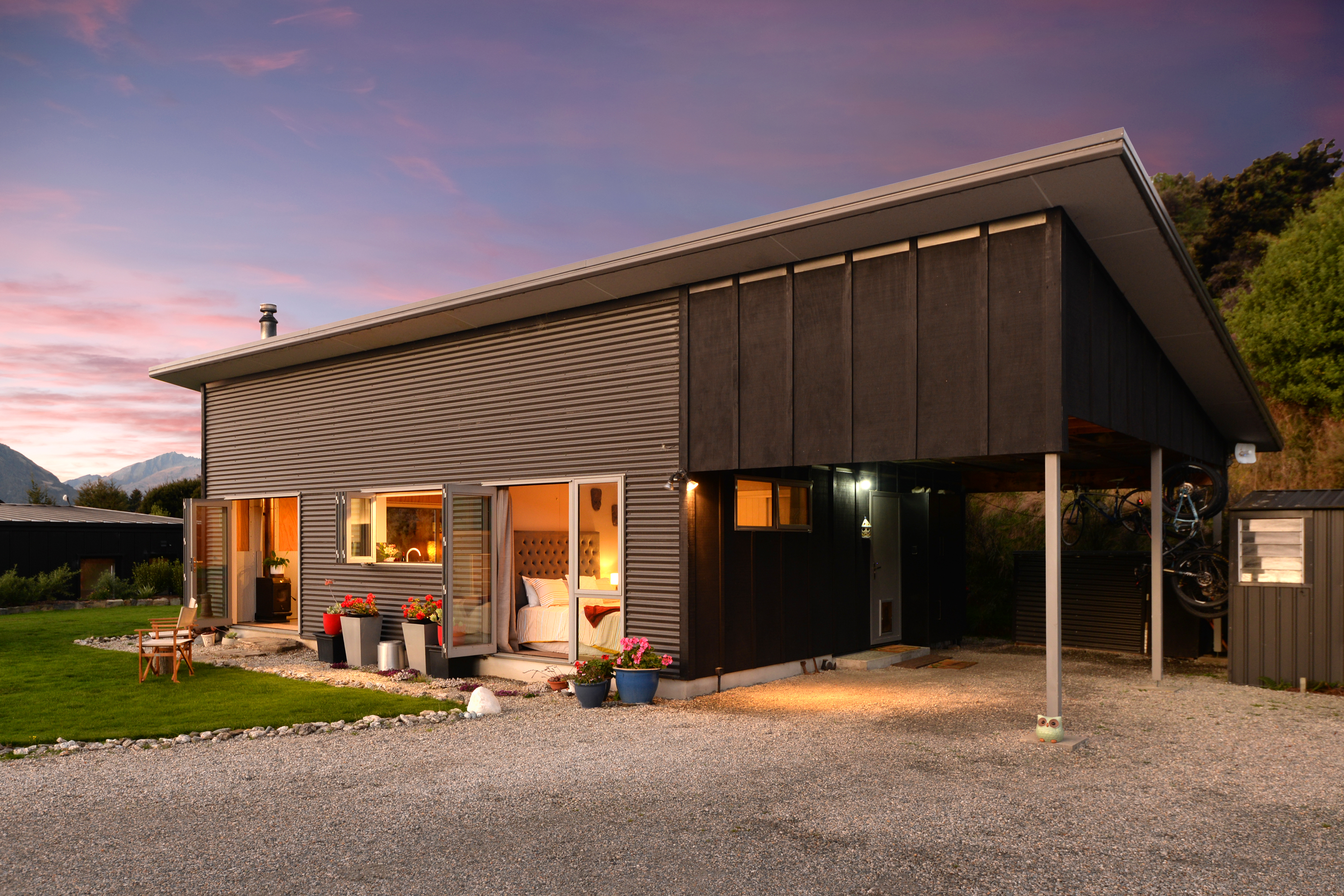Open-plan living area with mountain views